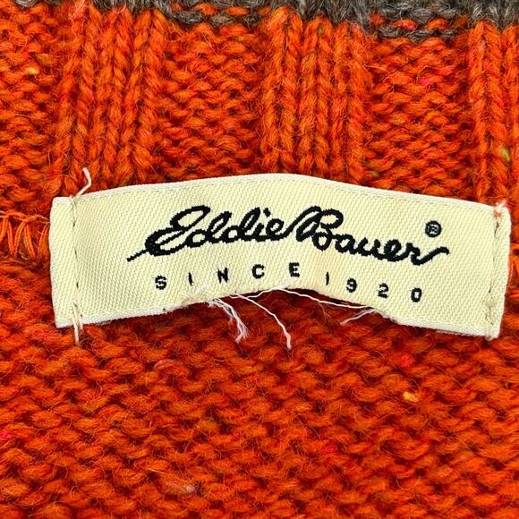 Vintage 90s Eddie Bauer Wool Blend Sweater Mens Large Orange V Neck Made In USA - Picture 4 of 7
